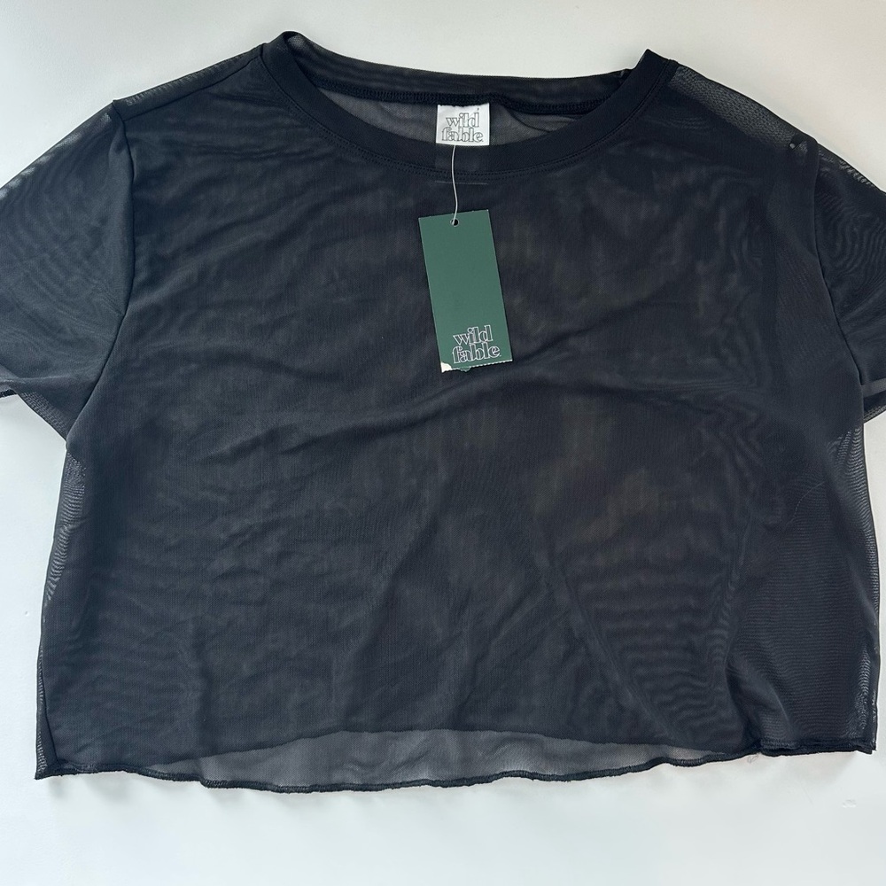Wild Fable Sheer Black Crop Top, Large.